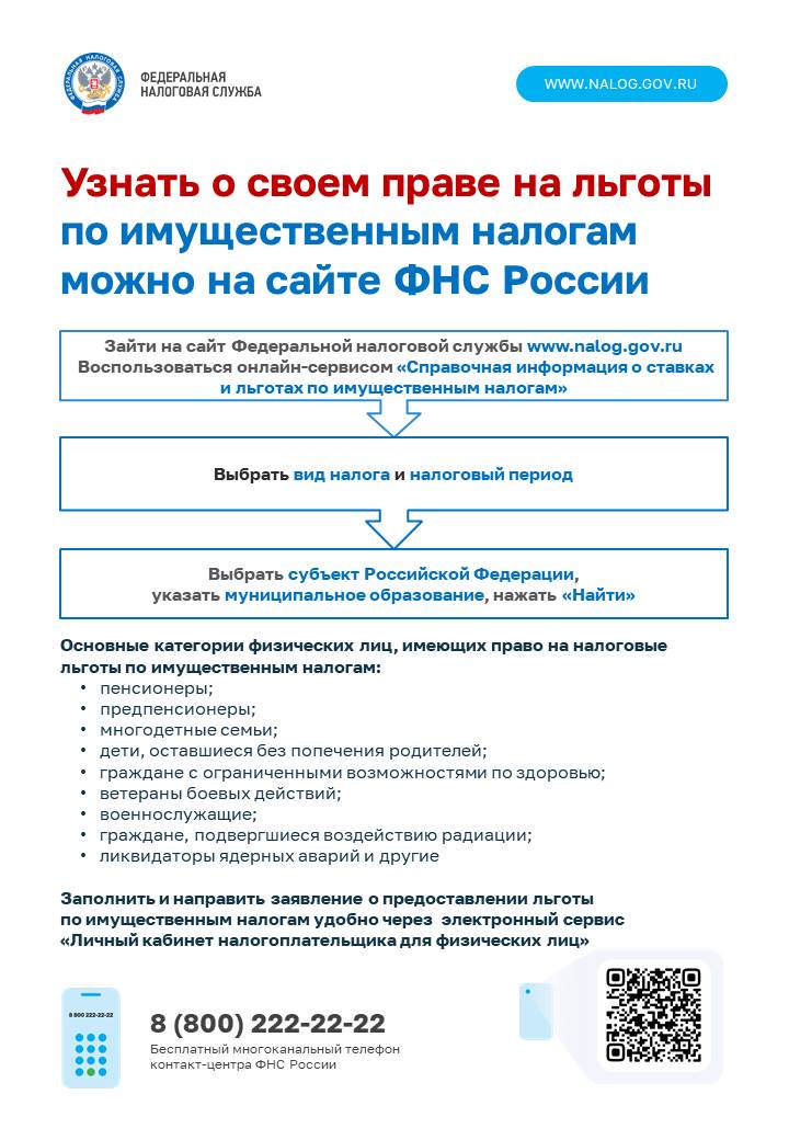 Узнать о своем праве на льготы по имущественным налогам можно на сайте ФНС России